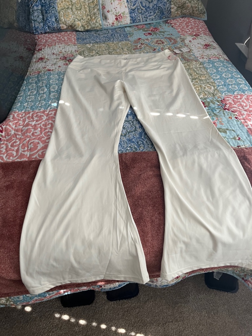 Cream Wide-Leg Leggings